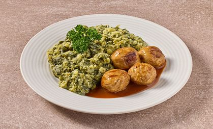 Oud-Hollandse andijviestamppot met vegetarische balletjes